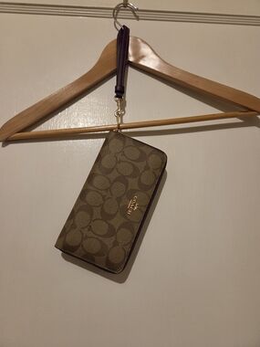 Coach Brown and Plum  Zip-Around Long Wallet with Gold Hardware
